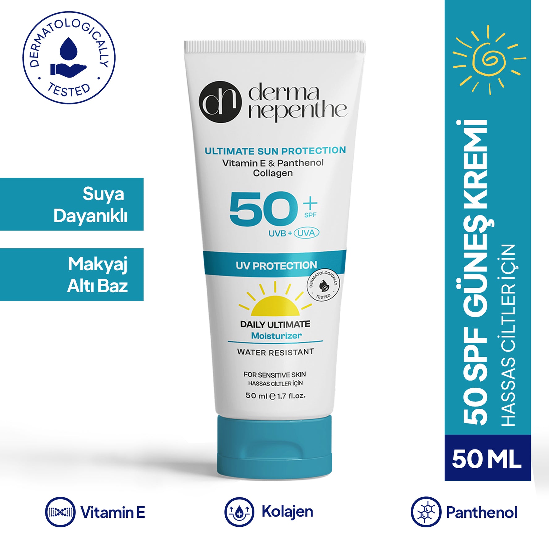 50 Spf Yüksek Koruyucu Güneş Kremi 50 ml - Tahriş Önleyici, Nemlendirici - Hassas Ciltler Için