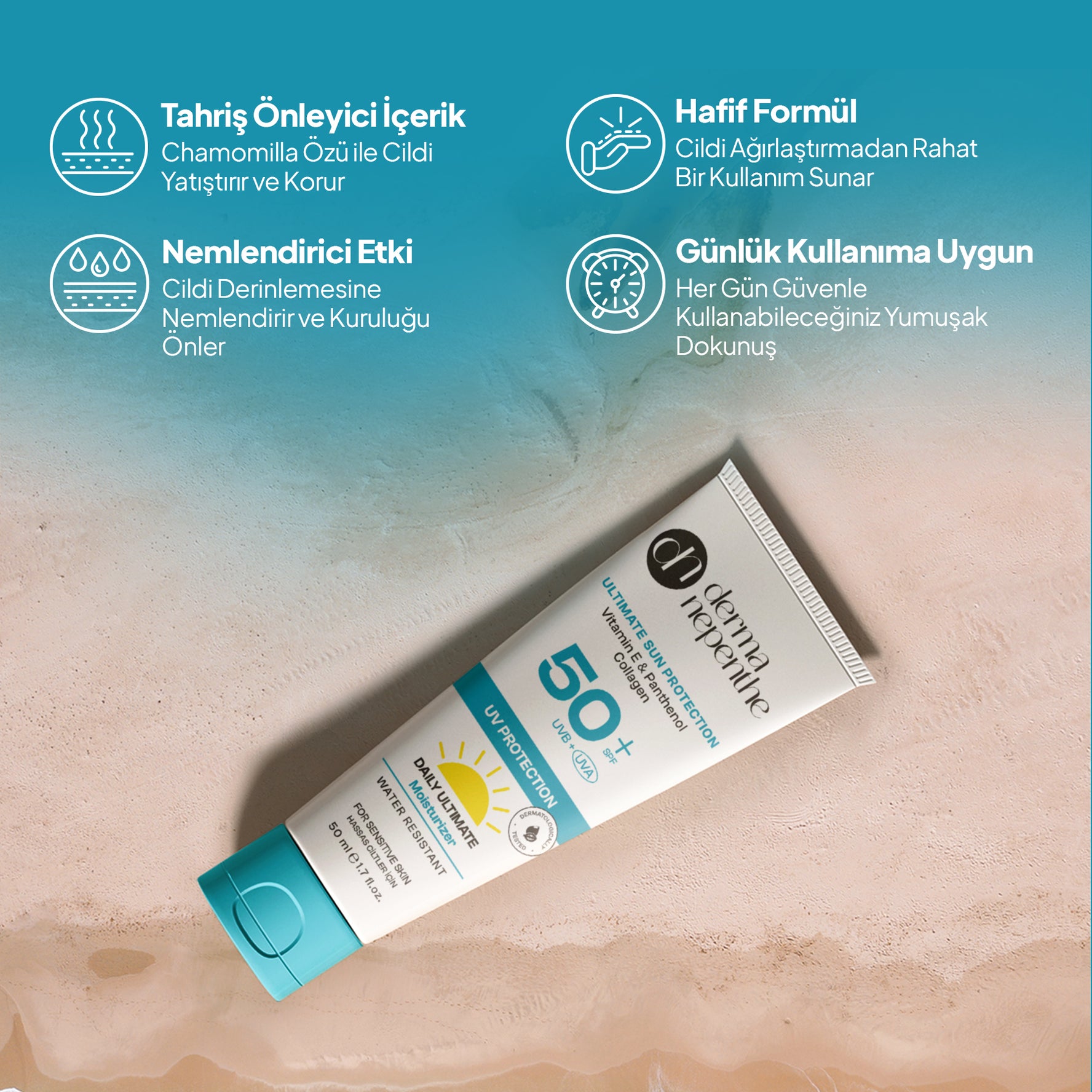 50 Spf Yüksek Koruyucu Güneş Kremi 50 ml - Tahriş Önleyici, Nemlendirici - Hassas Ciltler Için