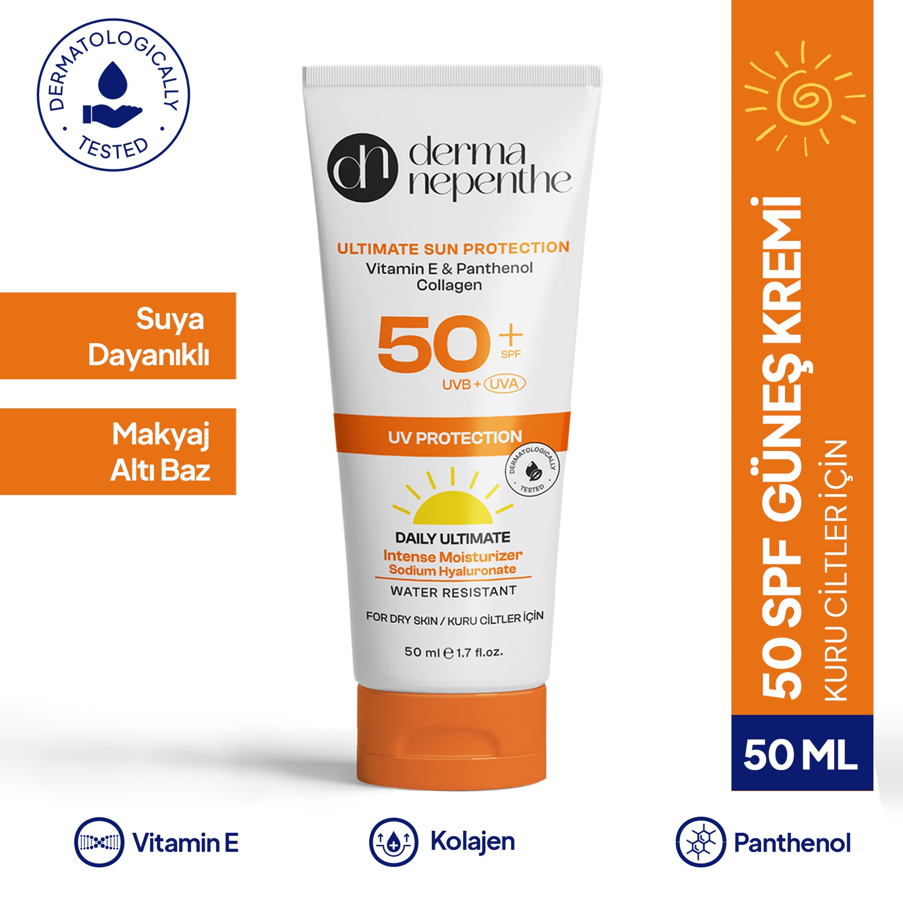 50+ SPF Yüksek Koruyucu Güneş Kremi 50 Ml - Yoğun Nemlendirici, Hyaluronic Acid - Kuru Ciltler İçin