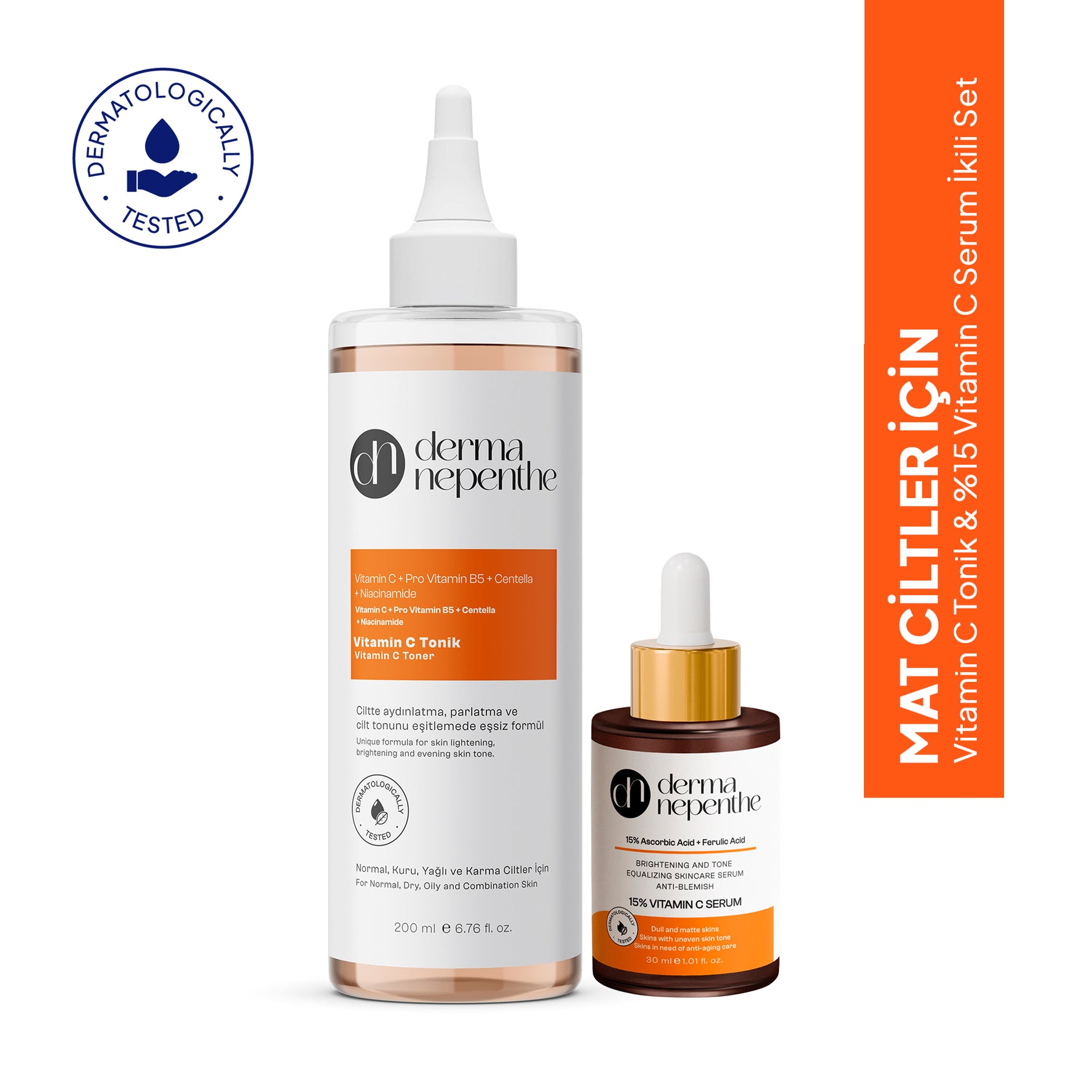 Mat Ciltler İçin Parlatıcı Etki: Vitamin C Tonik & %15 Vitamin C Serum İkili Set