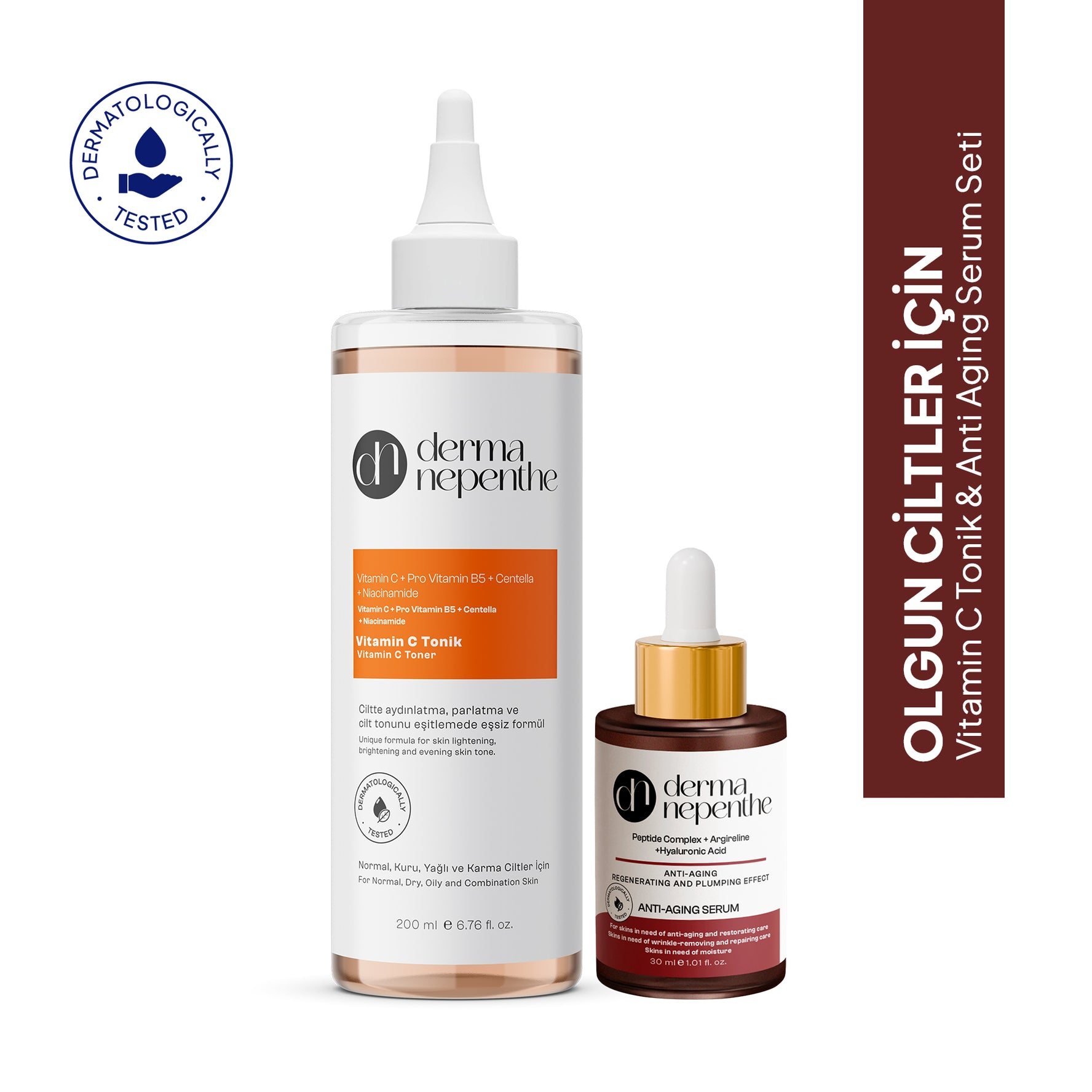 Olgun Ciltler İçin Gençleştirici İkili: Vitamin C Tonik & Anti Aging Serum Seti